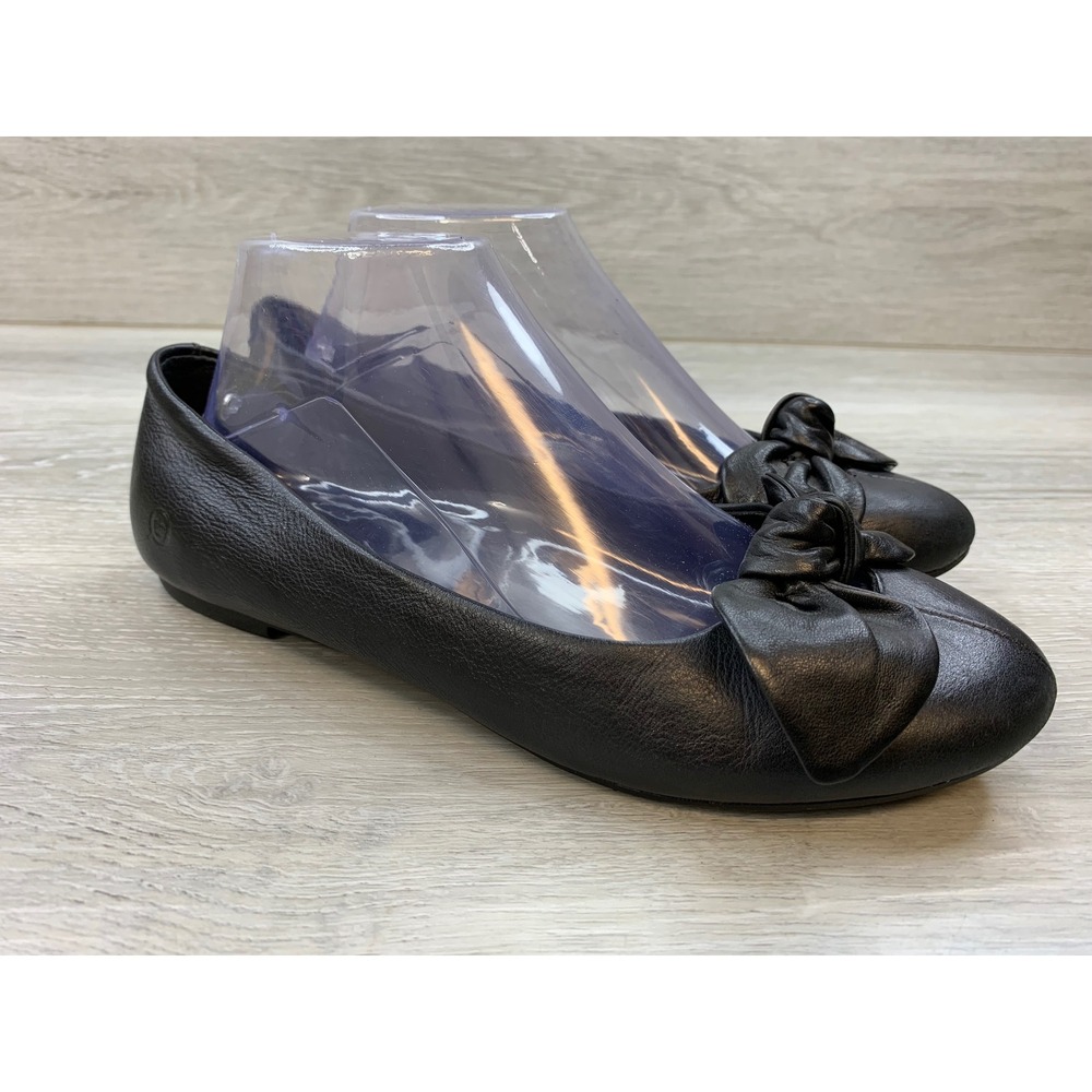 Born Julianne Black Leather Flats Bow Toe Slip On Shoes Women's 8.5 Shoes
